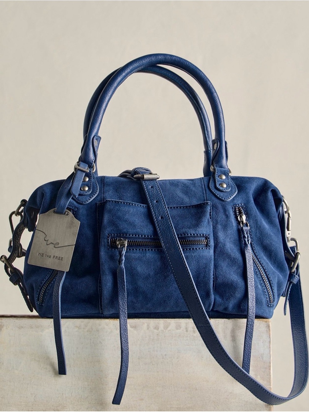 We The Free Deep Blue Suede Shoulder Satchel